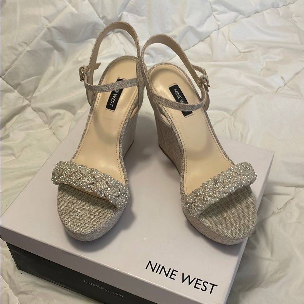 Nine West Cream Wedge Heels with Ankle Strap